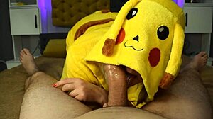 Pikachu Swallows Cum in Amateur Blowjob Deepthroat Lunch