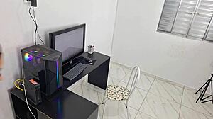 Housewife Seduces Technician in Lingerie!