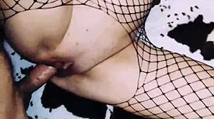 Wife In Erotic Fishnet Bodysuit Spreads Legs Beautifully