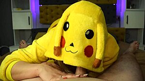 Pikachu Swallows Cum in Amateur Blowjob Deepthroat Lunch