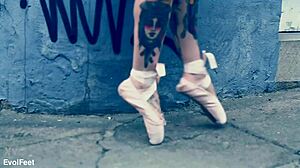 Ballerina In Ballet Shoes Walks Down Street