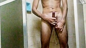 Skinny Brazilian bathes and masturbates!