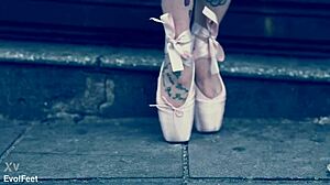 Ballerina Strolls in Ballet Shoes Down the Street