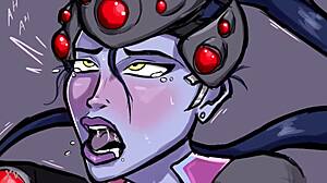 the midget takes on the tall french lady in a softcore encounter