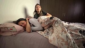 Lesbians Snuggle in Bed, Touching Asses with Passion