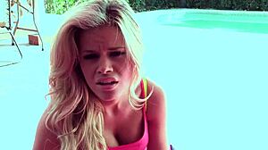 Nikki Hearts and Jessa Rhodes dive into poolside lesbian play