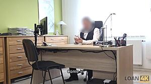 Loan4k blonde strips panties for lender’s cock insertion in office.