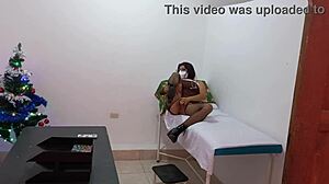 nurse dresses as business woman for christmas and indulges in solo play at work.