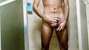 Skinny Brazilian bathes and masturbates!