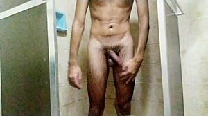 Skinny Brazilian bathes and masturbates!