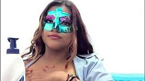 Brunette student gropes tits 😏