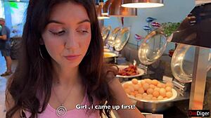 hot brunette fucked doggystyle in restaurant after argument