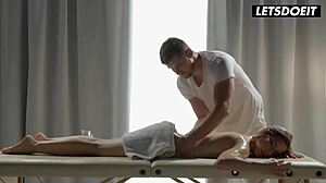 Blonde babe Nesty’s pussy satisfied by masseur