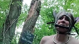 2024 ponygirl slave humiliated in forest with buttplug and slaps