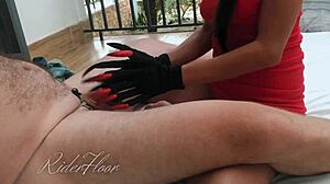Teasing Handjob Dominates Chastity Slave in Bold Control