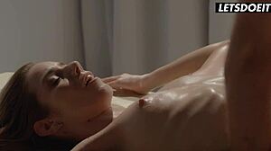 Blonde babe Nesty’s pussy satisfied by masseur