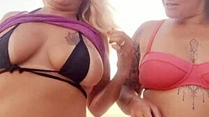 milf and friend get naughty on beach with young virgin.