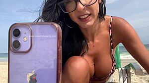 Renatinha Mello flaunts body in public beach chat with exhibitionist vibe