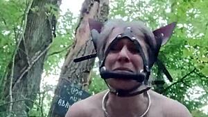 2024 ponygirl slave humiliated in forest with buttplug and slaps
