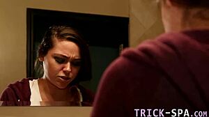 adorable petite teen masseuse, wanna cum on my small tits?