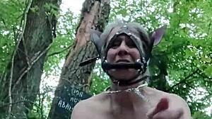 2024 ponygirl slave humiliated in forest with buttplug and slaps