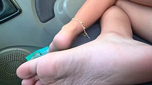 Beautiful Student Bent Over in Public Car.