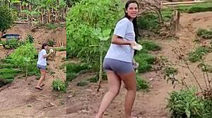 Hey audience, watch this delicious brunette tease you with her oral skills