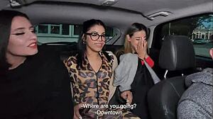 Lucky uber driver fucks three cute petite girls in the ass!