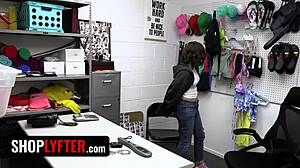 Shoplyfter curvy babe with perfect round booty strikes a dirty deal with security officer.