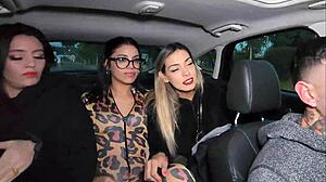 Lucky uber driver fucks three cute petite girls in the ass!
