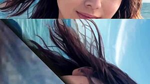 Mature Model Strolls on Beach