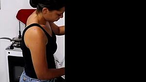 Hey audience, watch this delicious brunette tease you with her oral skills