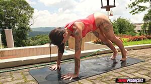 Yoga Session Turns Into Anal Fucking And Pussy Cumshot.