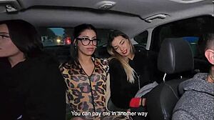 Lucky uber driver fucks three cute petite girls in the ass!