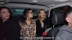 Lucky uber driver fucks three cute petite girls in the ass!