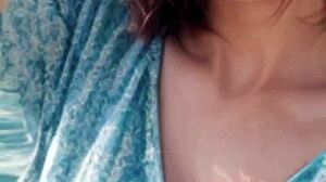 Mature Model Strolls on Beach