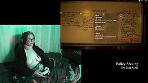 Naked brunette with big tits plays Alan Wake 2, part 12