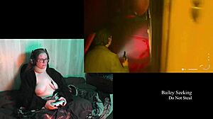 Naked brunette with big tits plays Alan Wake 2, part 12