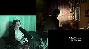 Naked brunette with big tits plays Alan Wake 2, part 12