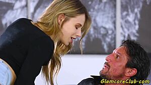 Pretty European pornstar rubs pussy during assfucking