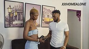 Busty babe with tattoos and piercings strips before giving erotic pov blowjob