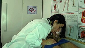 Nurse gets turned on seeing patient's hard cock during checkup. She can't resist touching it.