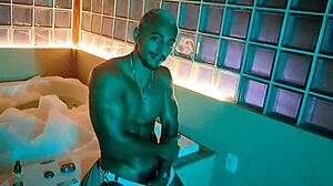 Beautiful Black Bodybuilder Orgasms Solo with Monster Cock in Foam Bathtub