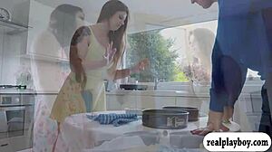 Gorgeous Brunette Babes Sucking and Fucking Big Cocks in Threesome