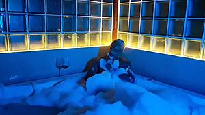 Beautiful Black Bodybuilder Orgasms Solo with Monster Cock in Foam Bathtub