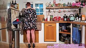 Chubby German amateur housewife gets naughty in the kitchen with friend