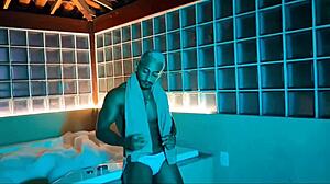 Beautiful Black Bodybuilder Orgasms Solo with Monster Cock in Foam Bathtub