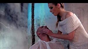 big cock gets wanked and cumshot in femdom cfnm scene