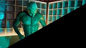 Beautiful Black Bodybuilder Orgasms Solo with Monster Cock in Foam Bathtub