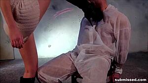 big cock gets wanked and cumshot in femdom cfnm scene